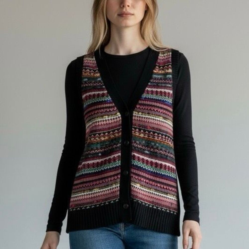 Tommy Hilfiger M Striped Sleeveless Sweater Vest Sequins Holiday Preppy Artsy